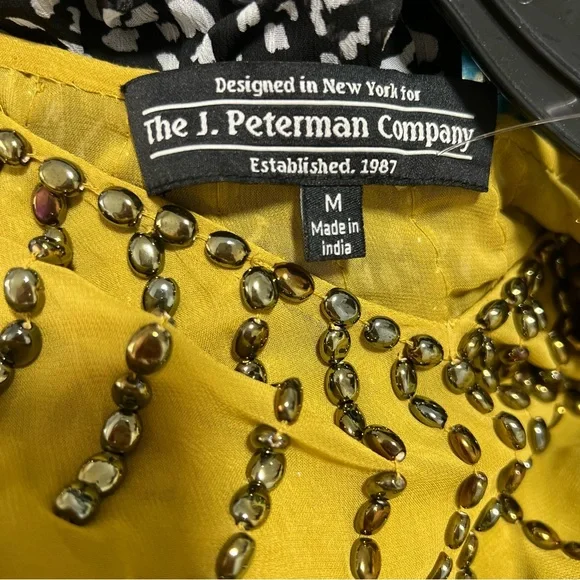 J. Peterman Company The Evening Caftan Gown Beaded Maxi Dress MuMu Yellow Gold M - Picture 5 of 16